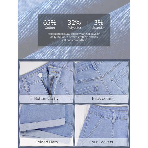 Light Blue High Waisted Stretchy Casual Denim Shorts Ripped Frayed Hem Summer - Picture 3 of 6